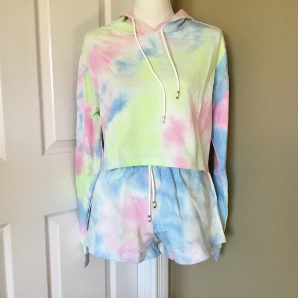 Blue/Pink Tie Dye Hooded Set - Picture 5 of 8